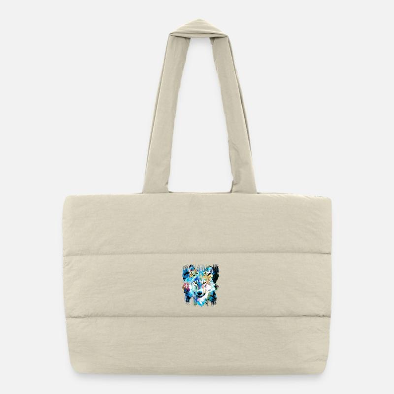 Colored Wolf Portrait - I Love Wolves - Lupus Puffer Shopping Bag