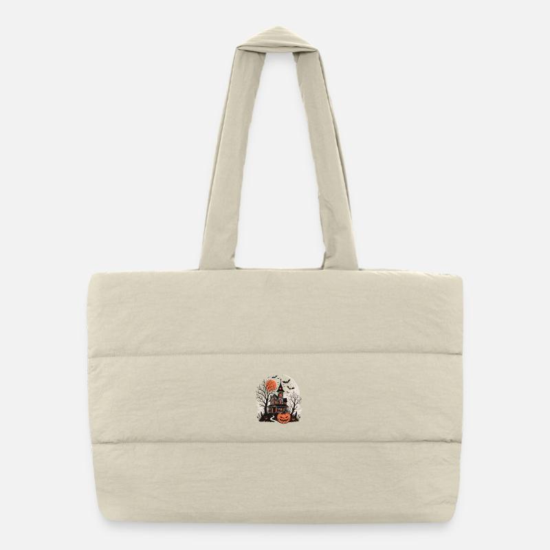 Halloween House and Luminous Pumpkin Puffer Shopping Bag