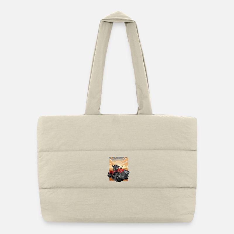 Tractor in sunset with track suspension Puffer Shopping Bag