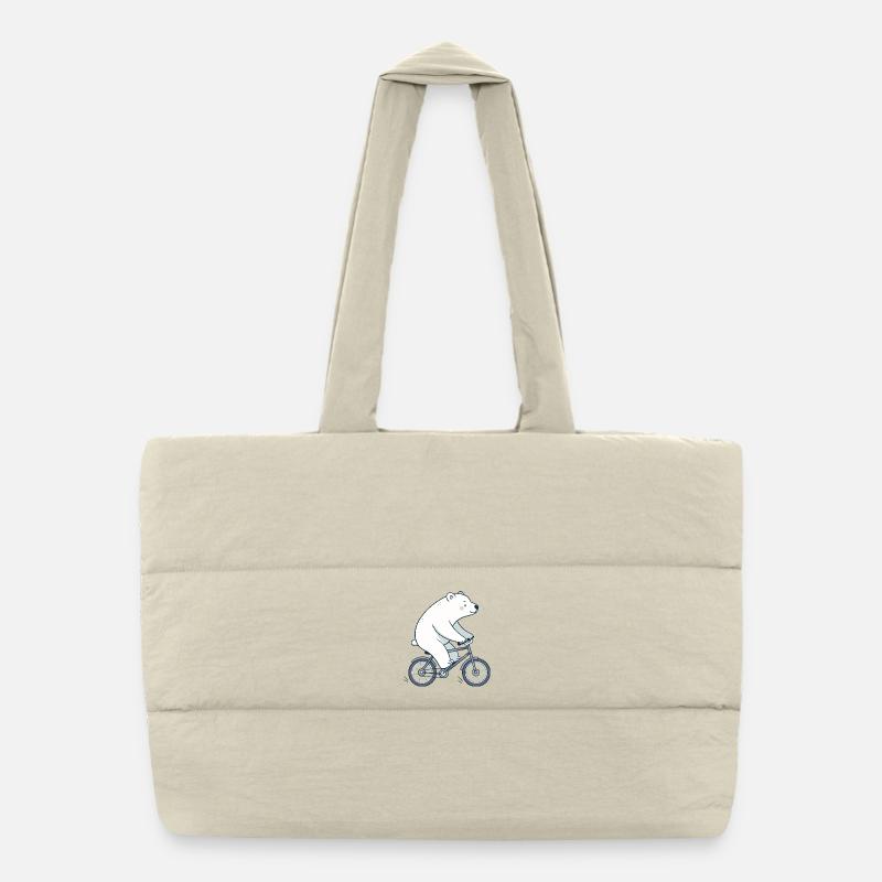 Polar bear on cartoon bike Puffer Shopping Bag
