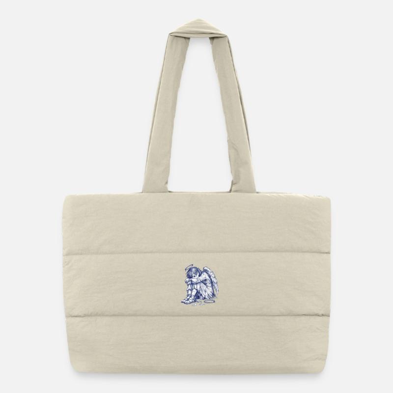 Sad Angel | Hand Painted Drawing Puffer Shopping Bag