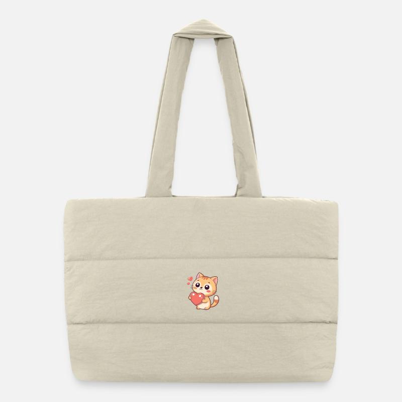 Cuddly kitten with a red heart Puffer Shopping Bag