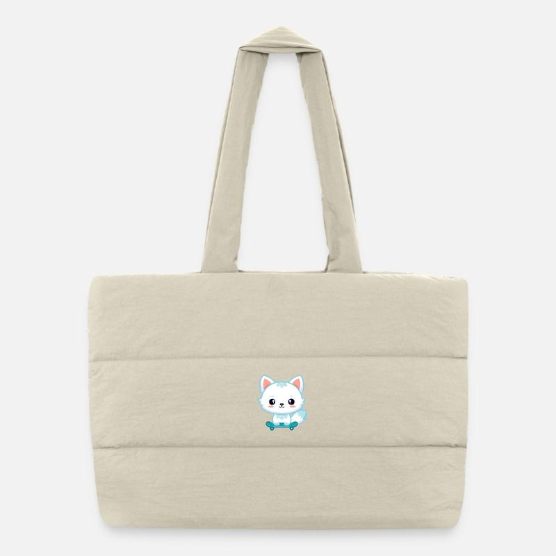 Kawaii Fox on Skateboard Puffer Shopping Bag