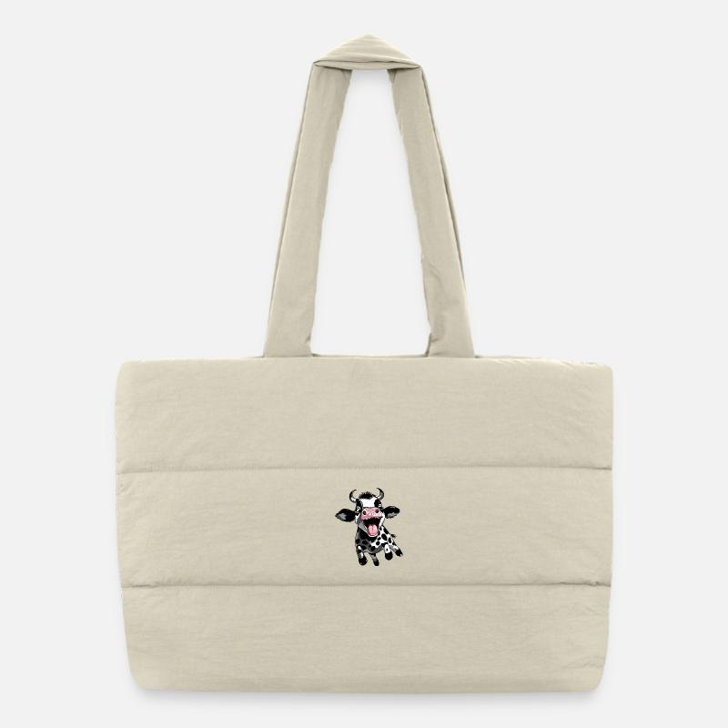 Springendes Kälbchen - Lustiges Kuh Kalb Design Puffer-Einkaufstasche