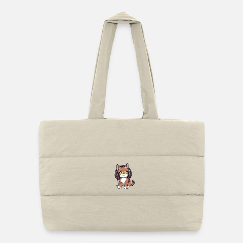 Katze mit Kopfhörer Puffer-Einkaufstasche