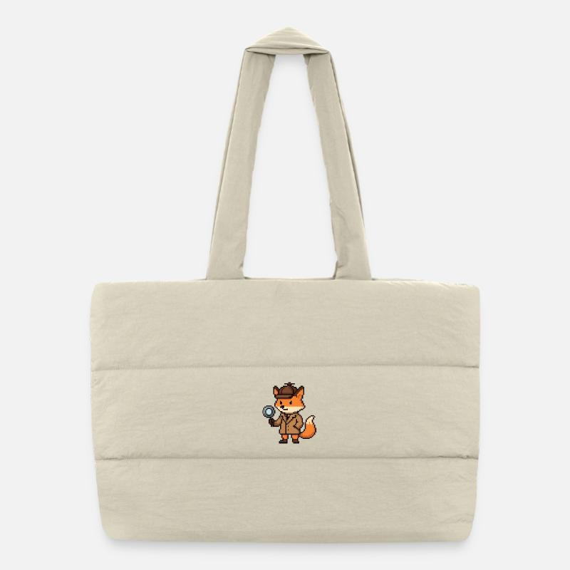 Pixel Detective Fuchs Design - Puffer-Einkaufstasche - Naturweiß