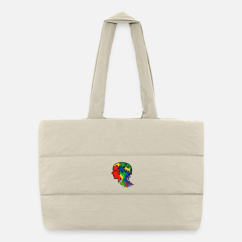 Autism Awareness Puzzle Head Illustration Puffer Shopping Bag