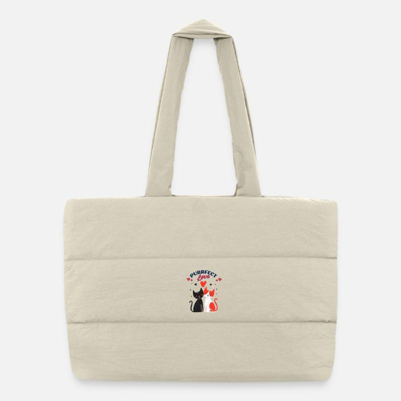 Duo amoureux de chat avec des cœurs Sac shopping matelassé