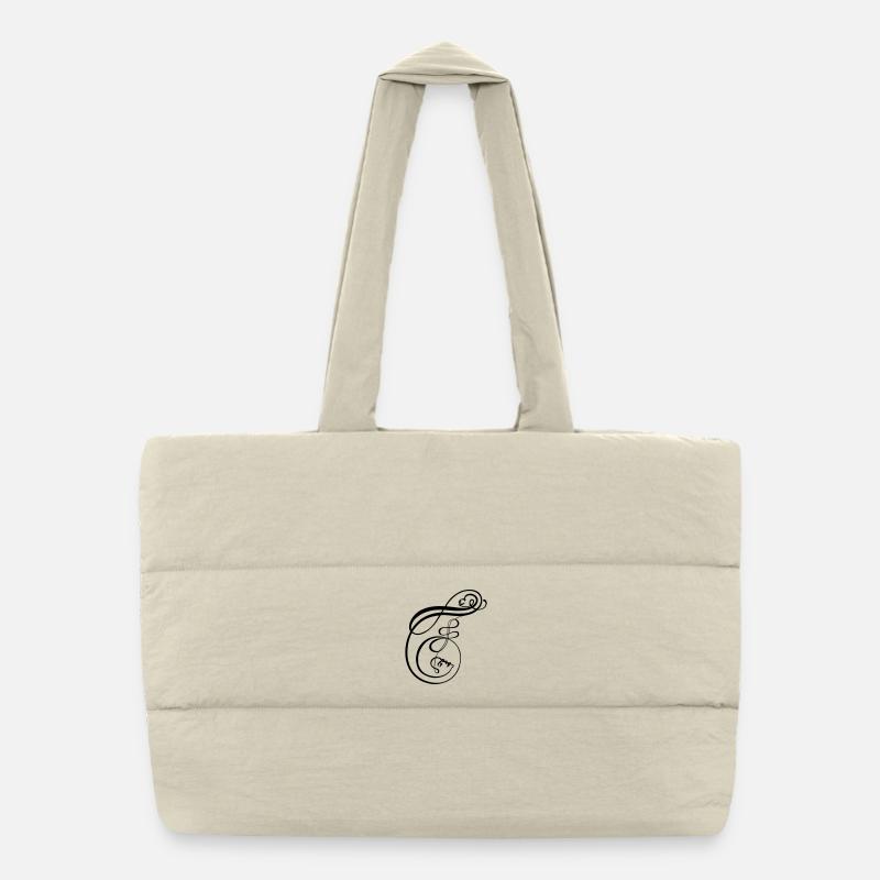 Calligraphy Line Art Faces as Letter F - Puffer Shopping Bag - natural