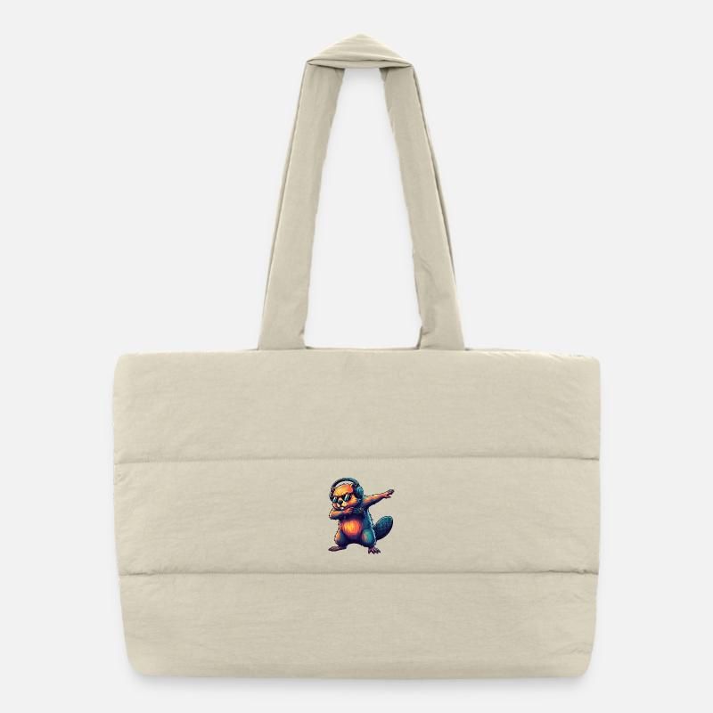 Gamer Beaver Playing Video Games Art Puffer Shopping Bag