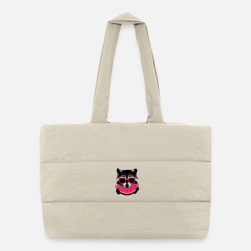 Waschbär mit pinker Sonnenbrille isst melone Puffer-Einkaufstasche