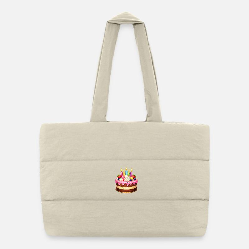 Birthday cake with candles - Puffer Shopping Bag - natural