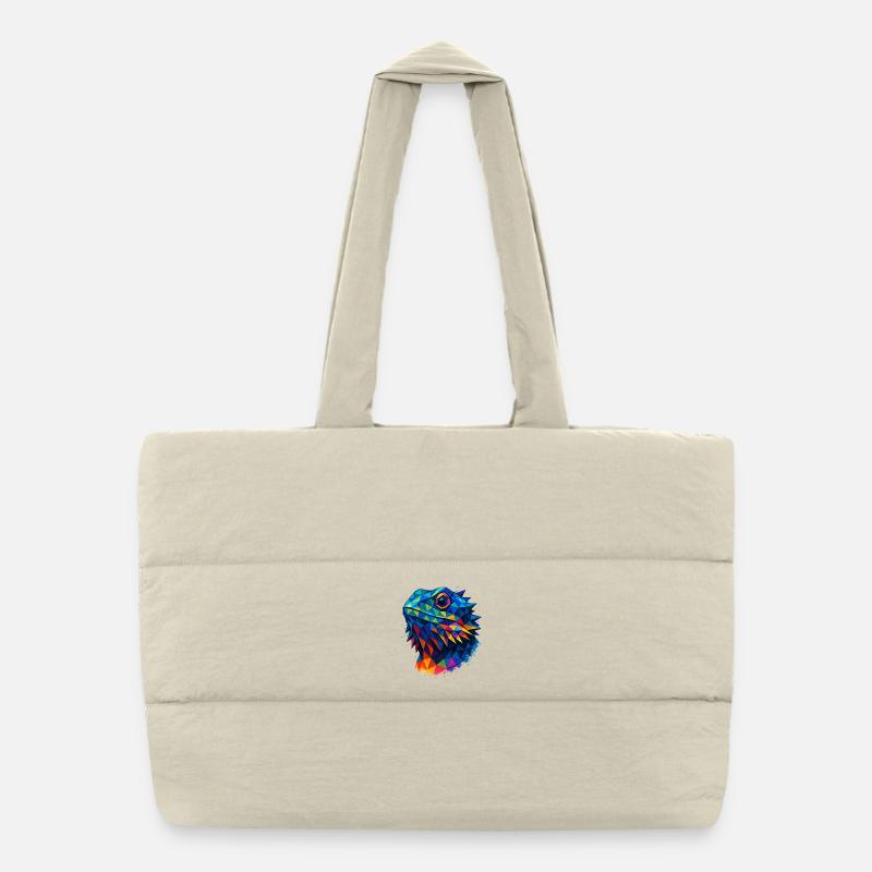 Dragon Barbu Géométrique Style Low Poly Bleu Sac shopping matelassé