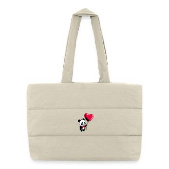 Panda Bär mit Herz Luftballon - Heartful Creatures - Puffer-Einkaufstasche - Naturweiß - Vorne