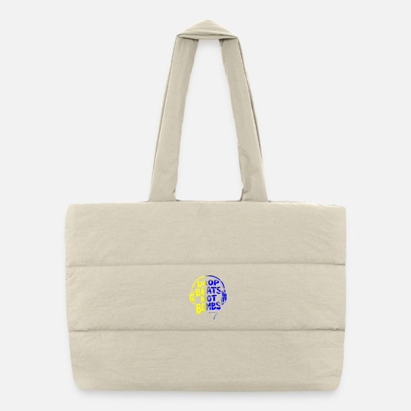 Drop Beats Not Bombs yellow blue Puffer-Einkaufstasche