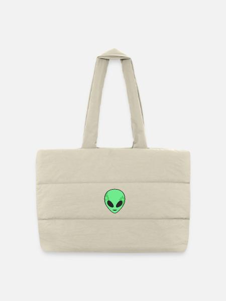 Green Alien Head - Gesteppte Shopping Bag - Naturweiß