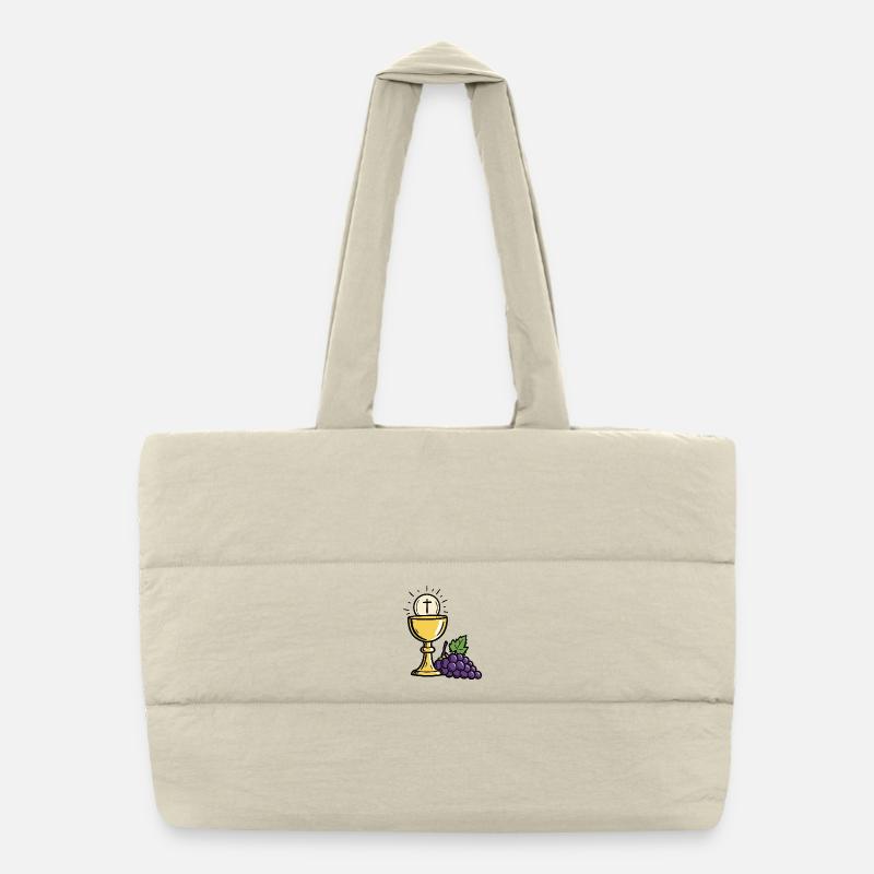 Holy Communion Chalice and Grapes Puffer Shopping Bag