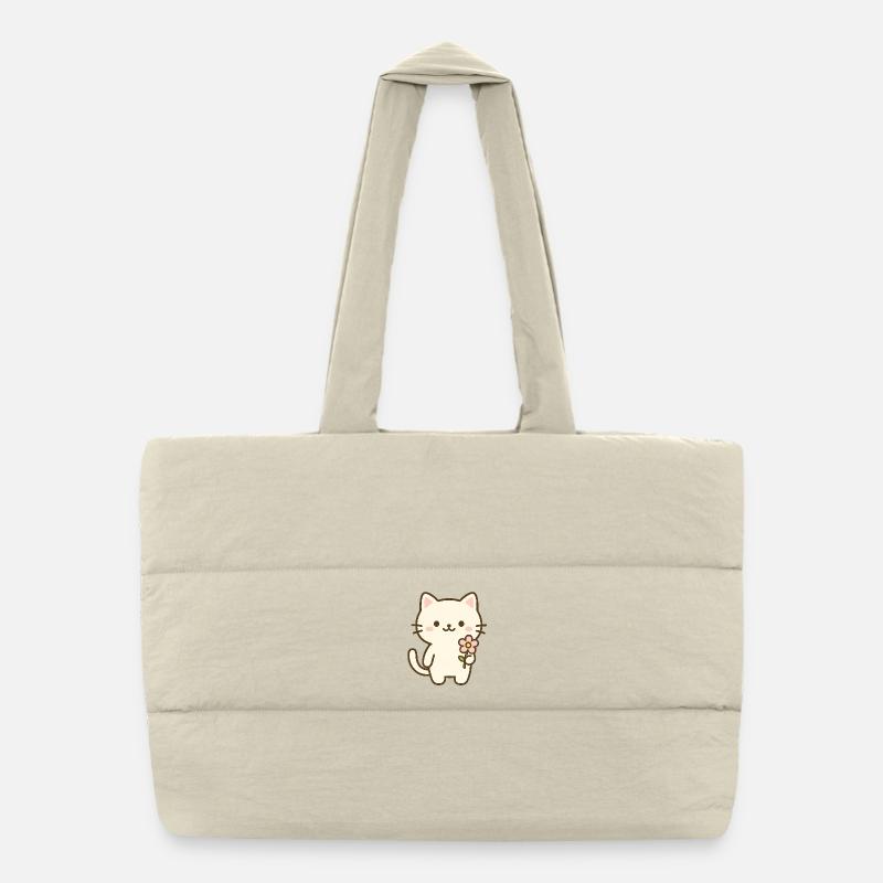 Cute Cat with Flower  Puffer Shopping Bag