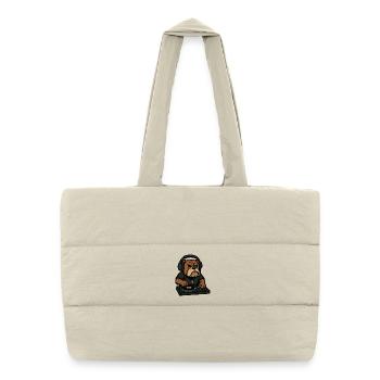 DJ Bulldog avec des écouteurs sur un dessin animé platine - Sac shopping matelassé - blanc naturel - Devant