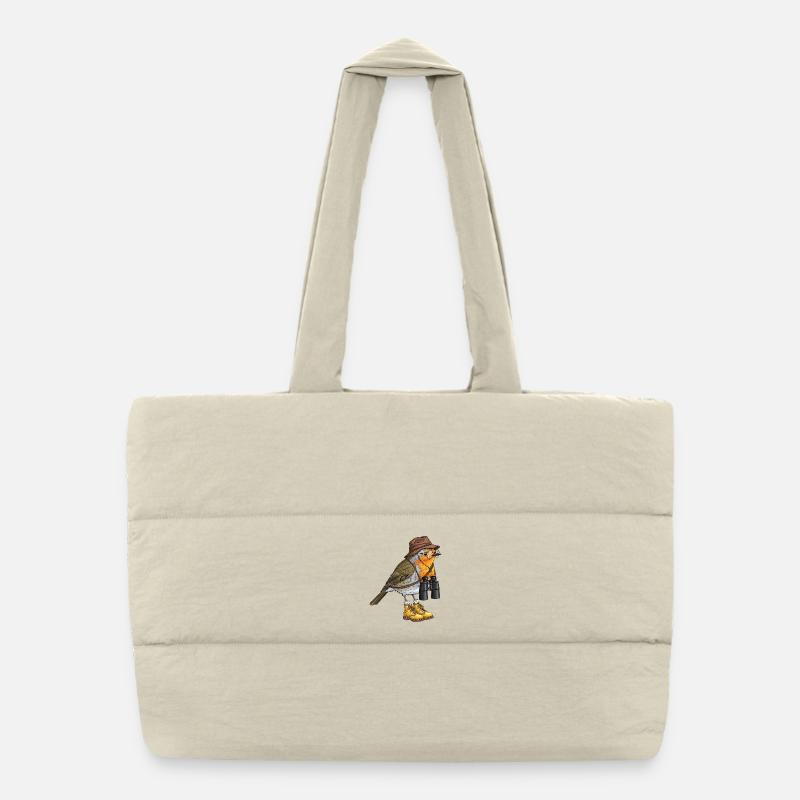 Entdecker-Robin mit Fernglas Puffer-Einkaufstasche