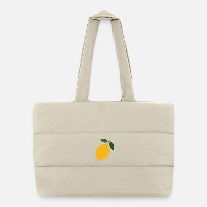 Lemon Leaf Citrus Illustration Puffer Shopping Bag