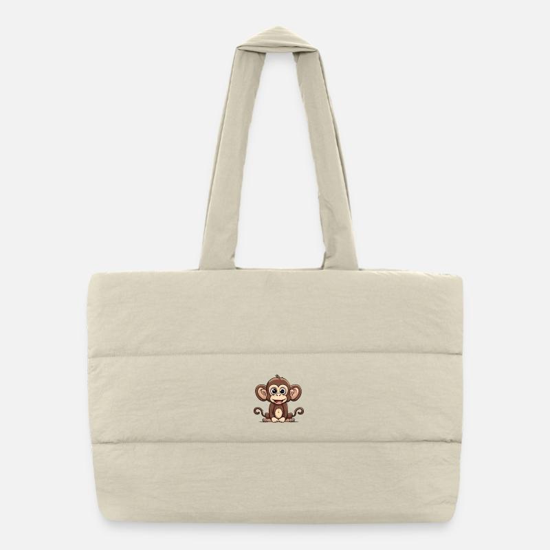 dessin animé singe design mignon - Sac shopping matelassé - blanc naturel