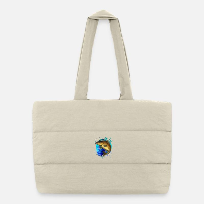 Karpfenangelhemd Splash Art Angler Geschenk - Puffer-Einkaufstasche - Naturweiß