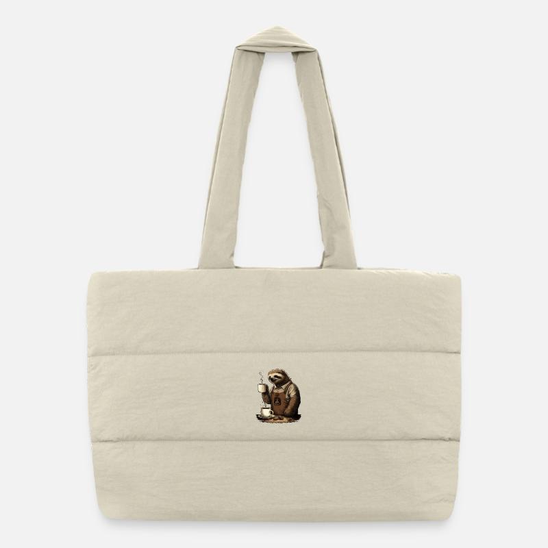 Sloth with apron and cups with fragrant coffee Puffer Shopping Bag