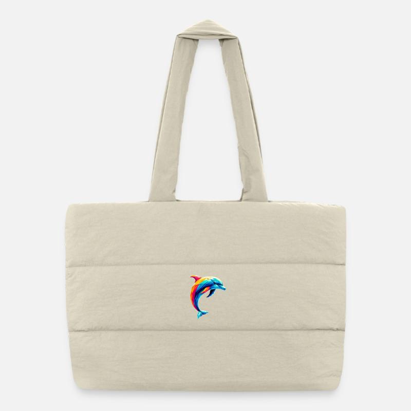 Un dauphin coloré dans un style polygonal - Sac shopping matelassé - blanc naturel