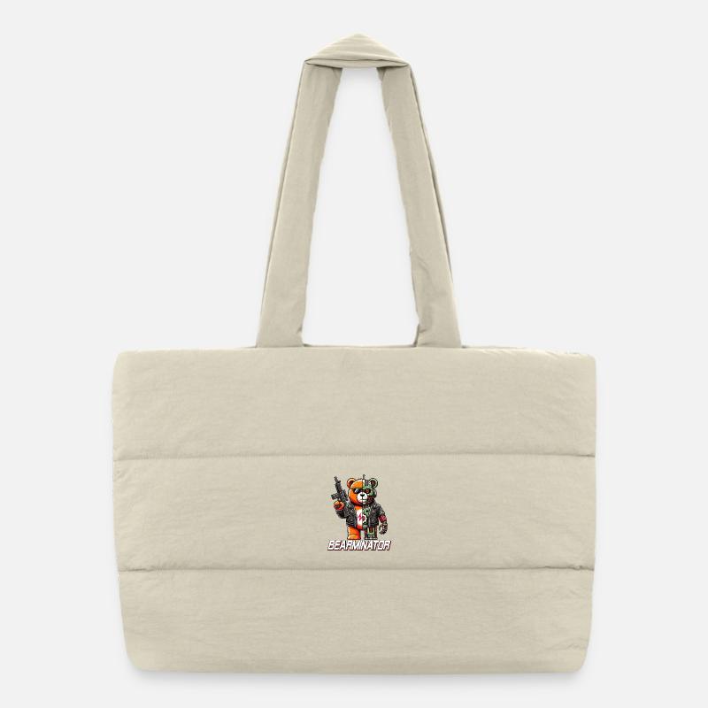 Bearminator Funny Cyborg Teddy Bear Design Puffer Shopping Bag