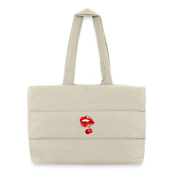 Playful cherries with lip motif - Puffer Shopping Bag - natural - Front