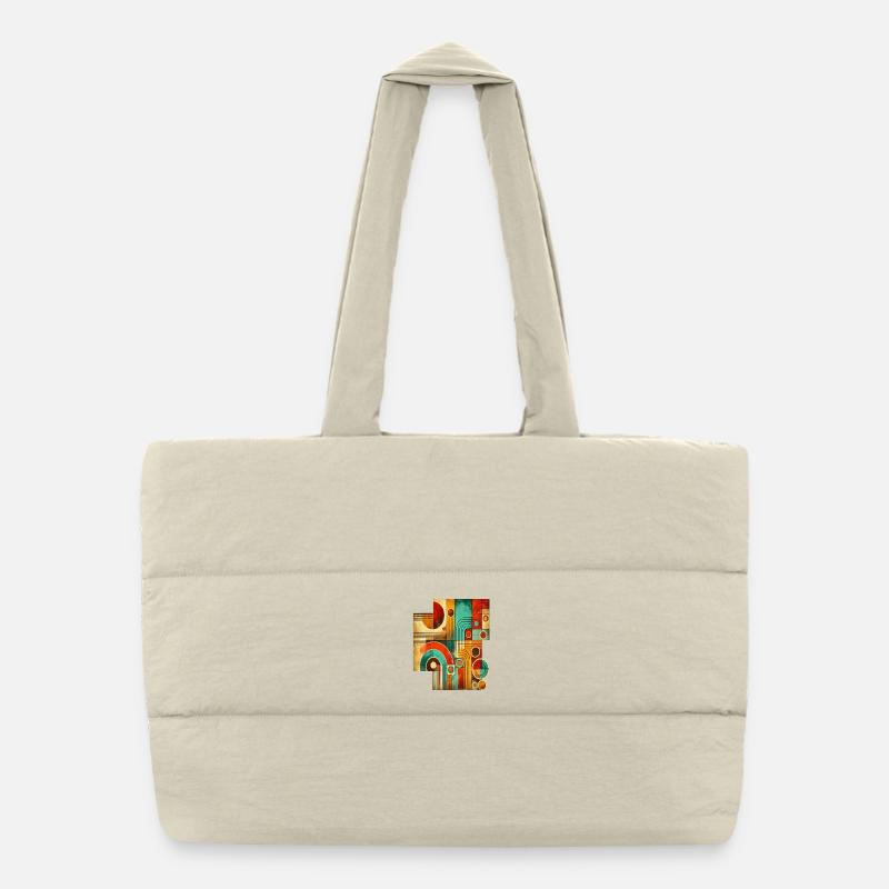 Abstract Retro image T shirt - Puffer Shopping Bag - natural