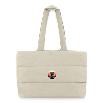 Samurai Cat Katanas Watching Sunset and Mountains - Puffer Shopping Bag - natural - Front