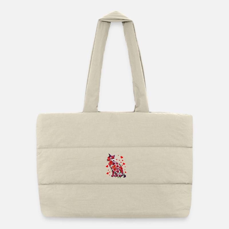 Flowers Cat Puffer Shopping Bag