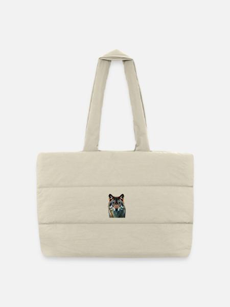 The Sapphire Gaze: Intensives Porträt eines Wolfes - Gesteppte Shopping Bag - Naturweiß