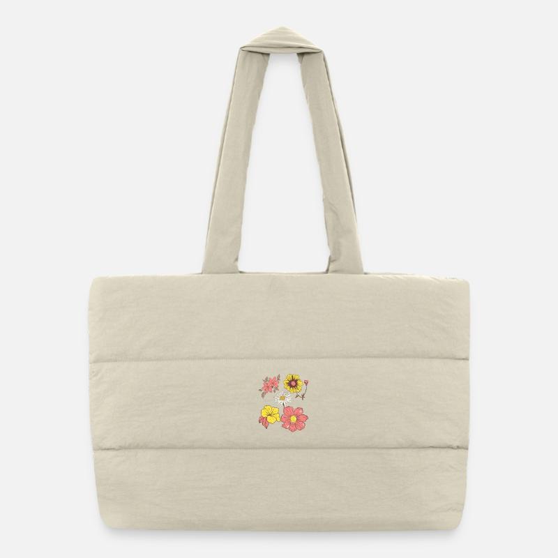 Retro Blumenmuster – Bunte Vintage Blume Puffer-Einkaufstasche