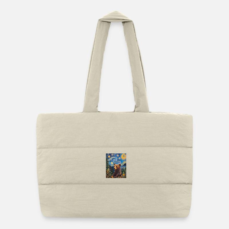 Bear Bears Van Gogh Style Starry Night Puffer Shopping Bag