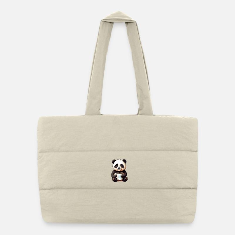 Panda câlin avec une tasse de café Sac shopping matelassé