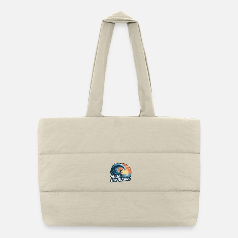 Sunset Surfing Wave Design Puffer Shopping Bag