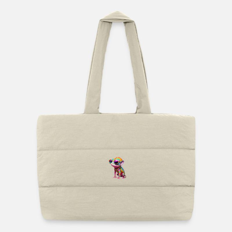 Colorful chameleon with sunglasses Puffer Shopping Bag