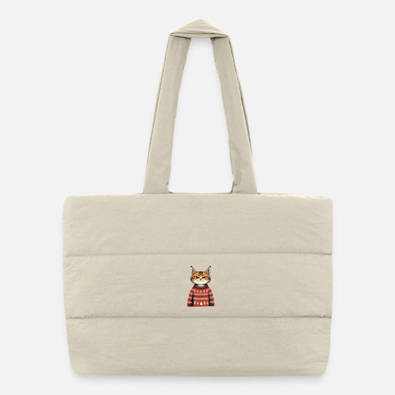 Christmas Cat Puffer Shopping Bag