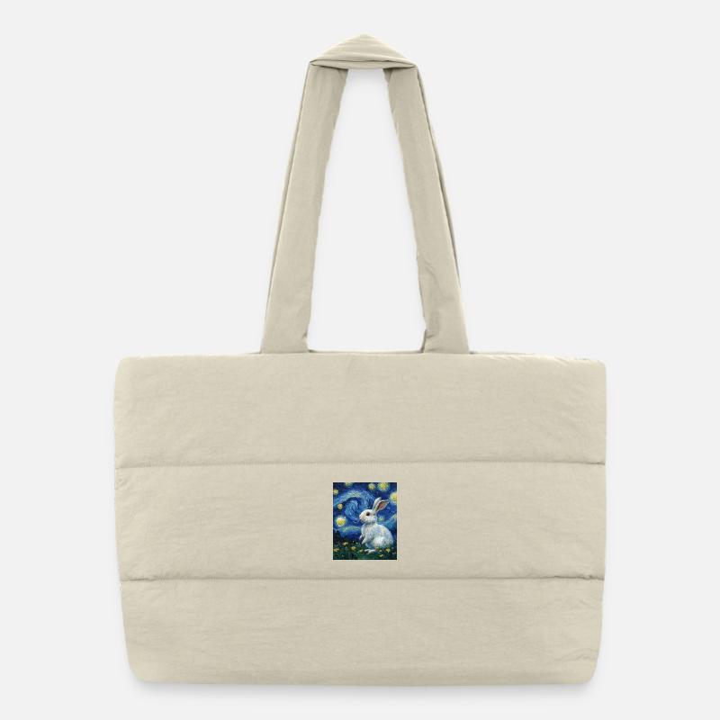 Rabbit Van Gogh Style Starry Night Puffer Shopping Bag
