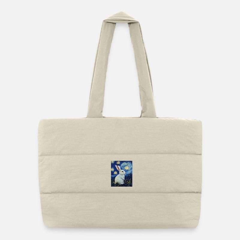 Rabbit Van Gogh Style Starry Night Puffer Shopping Bag