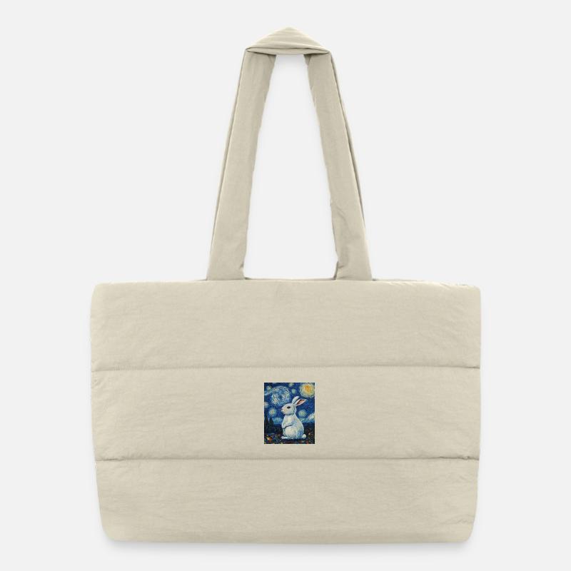 Rabbit Van Gogh Style Starry Night Puffer Shopping Bag