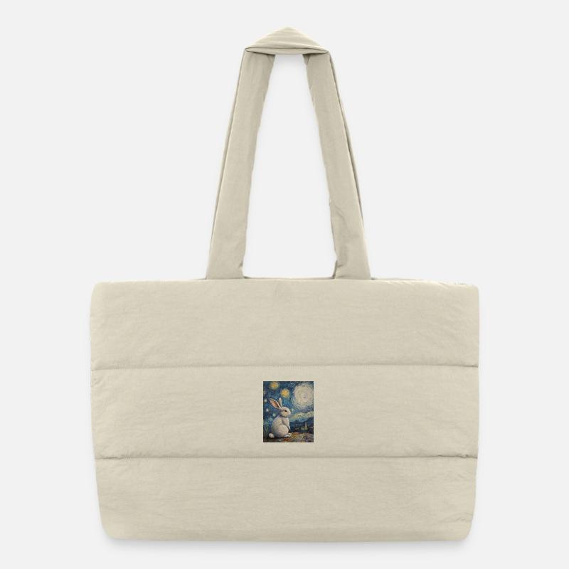 Rabbit Van Gogh Style Starry Night Puffer Shopping Bag