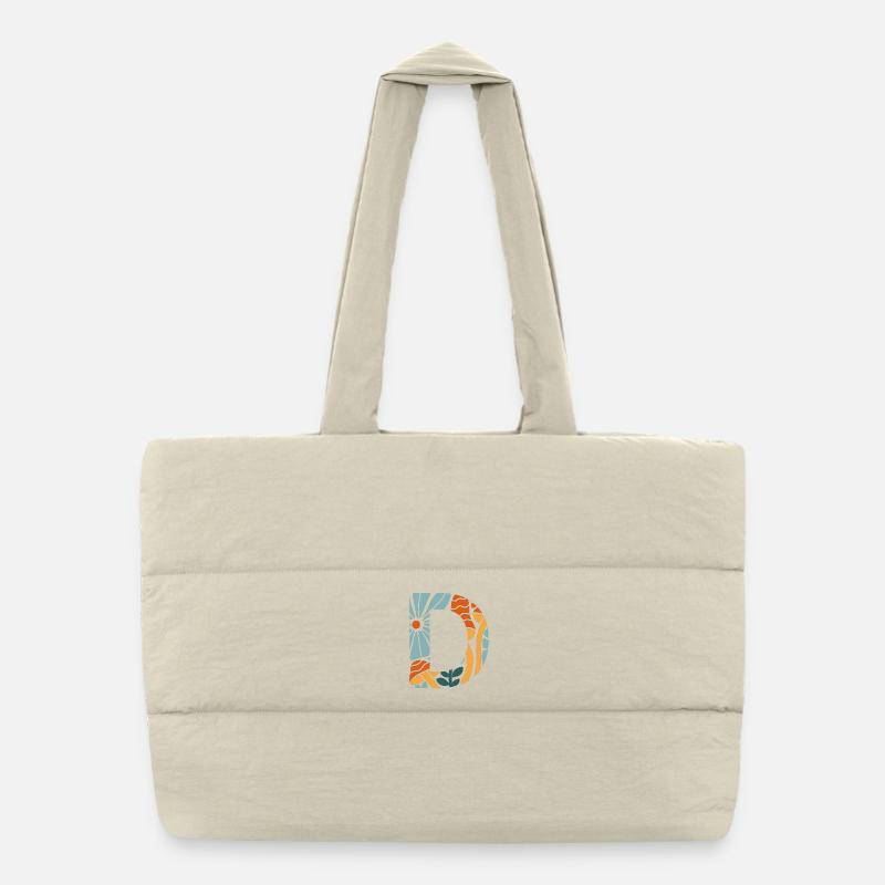 Lettre D fleurs groovy idée cadeau  Sac shopping matelassé