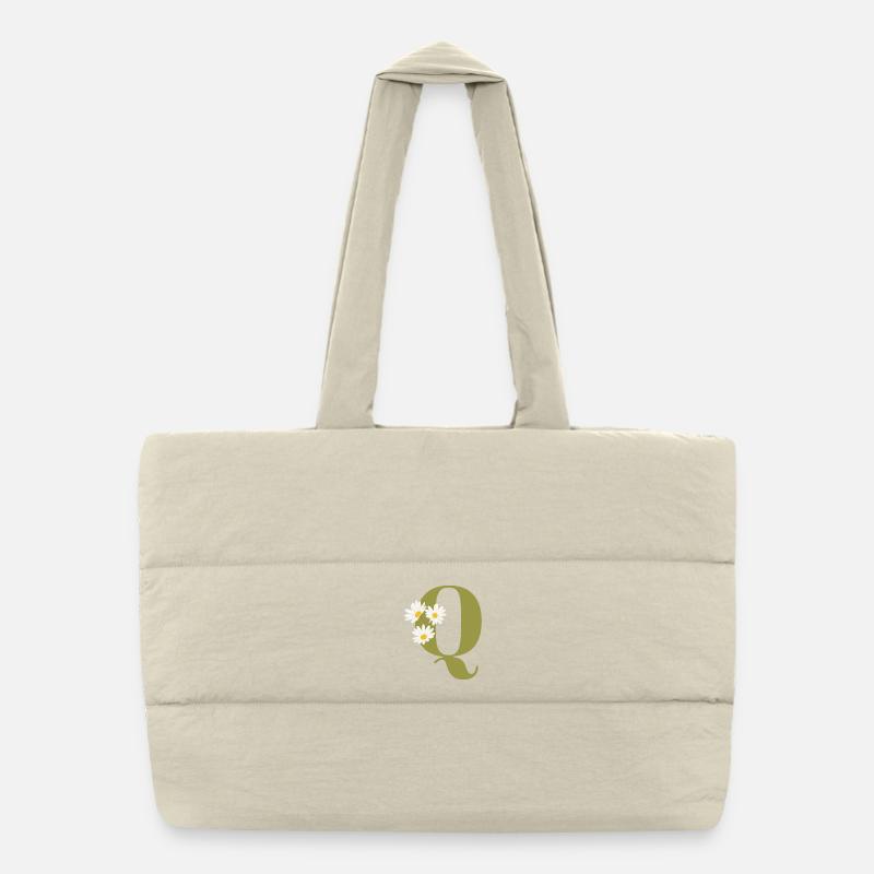 Lettre q vert marguerites Sac shopping matelassé