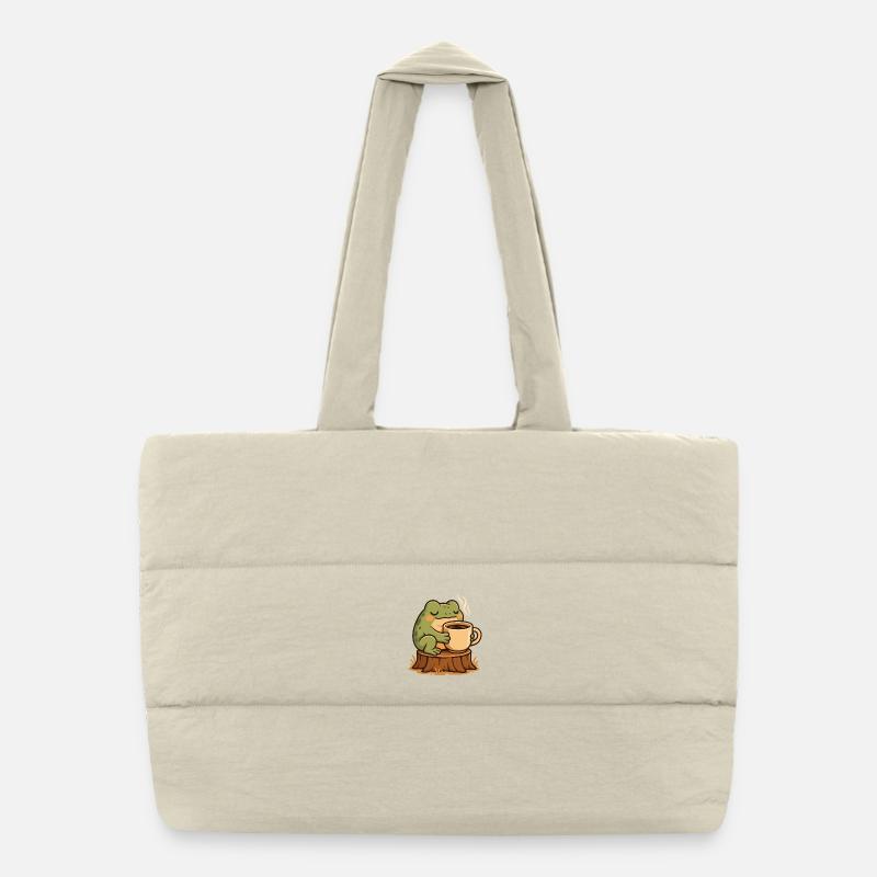 Cozy Frog au café – Kawaii Frogcore Art Sac shopping matelassé