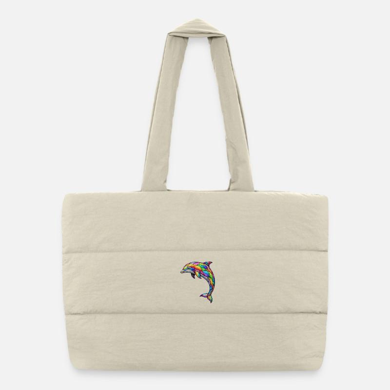 Colorful Mosaic Dolphin Abstract Ocean Art Design Puffer Shopping Bag