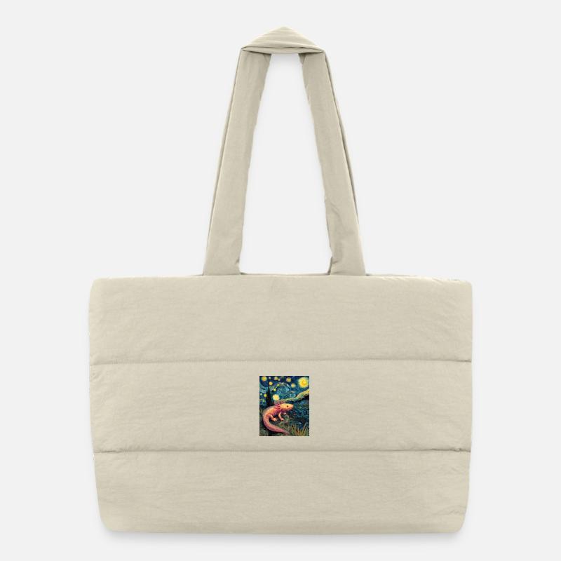 Axolotl Van Gogh Starry Night - Puffer-Einkaufstasche - Naturweiß
